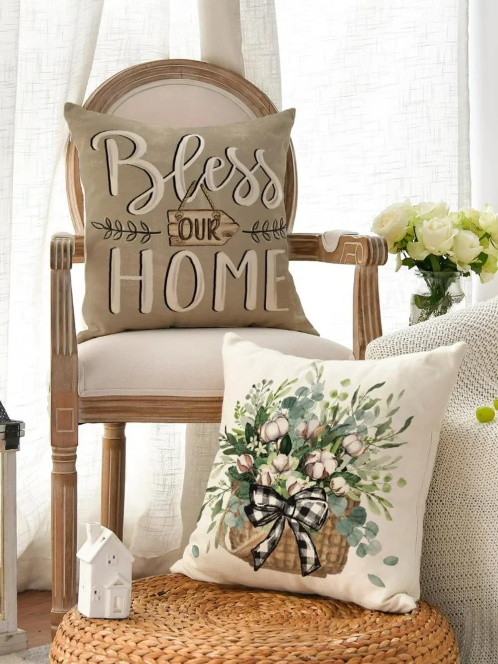 4 Pillow Covers Farmhouse Theme Home Sweet‎ Home 18x18 NEW